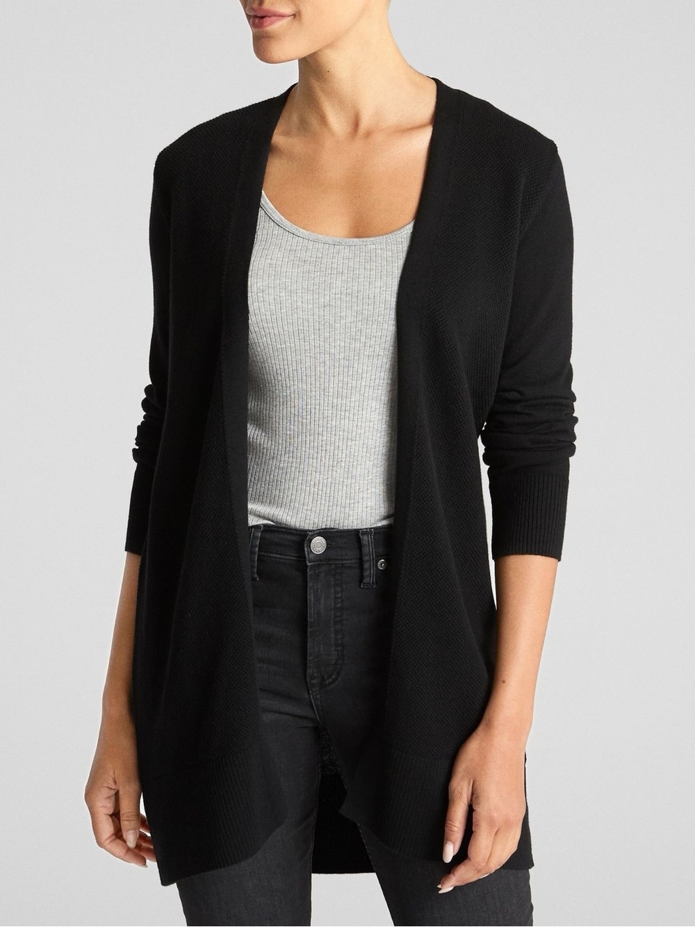 Gap Black Textured Open Front Cardigan | Size Medium